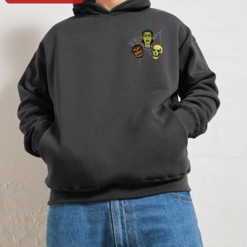Vintage Horror Monster Mash Pullover Hoodie Vampire Werewolf Skull Graphic