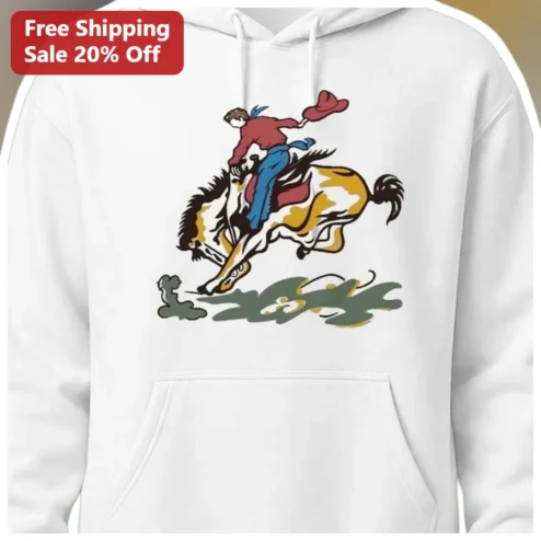 Vintage Rodeo Bucking Bronco Cowboy Hoodie Retro Western Illustration Gift for Men Women available at our Chicago, Illinois warehouse