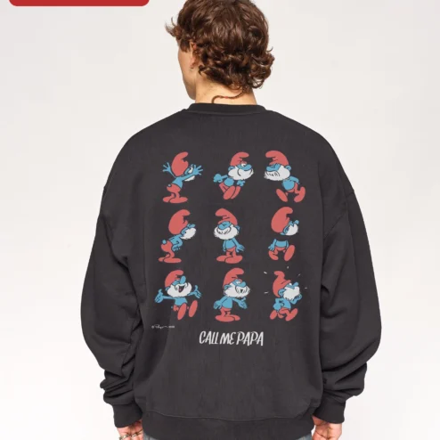 Customer in Chicago, Illinois wearing Vintage Since 1928 The Smurfs Sweatshirt Retro Pop Culture Crewneck Gift