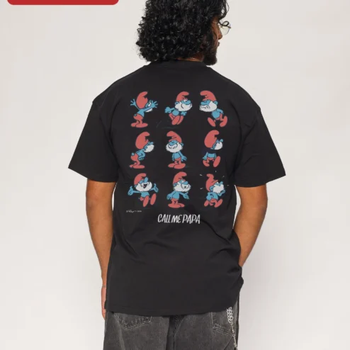 Close-up of Vintage Since 1958 The Smurfs Graphic Tee Retro Cartoon Birthday Gift for streetwear fans in Chicago, Illinois