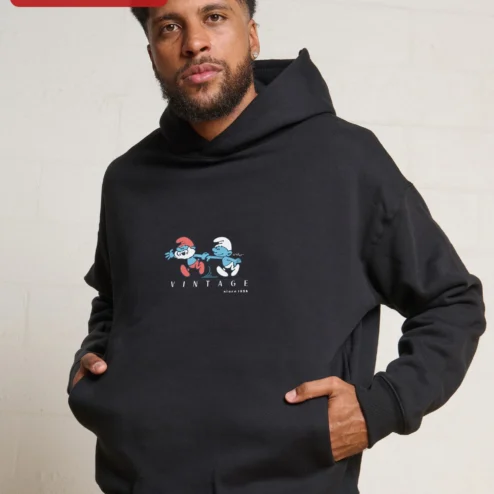 Customer in Chicago, Illinois wearing Vintage Since 1958 The Smurfs Hoodie Retro Cartoon Birthday Gift