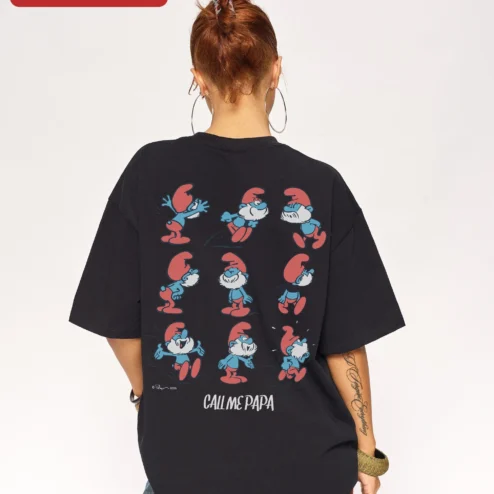 Close-up of Vintage Since 1958 The Smurfs Retro Cartoon Graphic Tee Unisex 68th Birthday Gift for streetwear fans in Chicago, Illinois