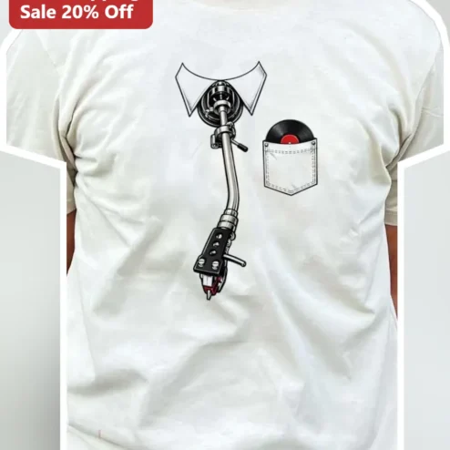 Vinyl Record Player Tonearm Collar Graphic Tee for Audiophiles and Vinyl Collectors