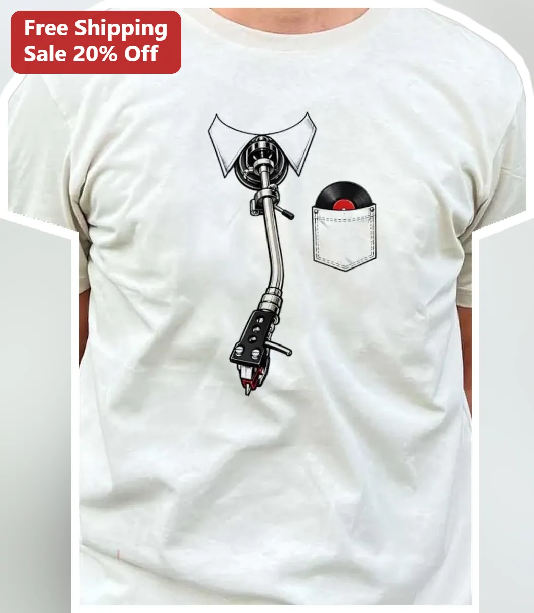 Vinyl Record Player Tonearm Collar Graphic Tee for Audiophiles and Vinyl Collectors