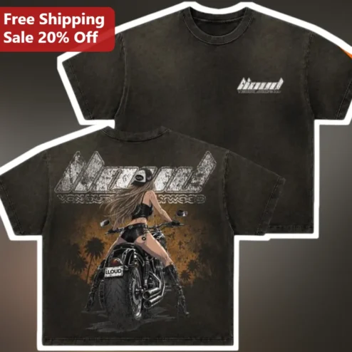Von Butchwood Vintage Biker Girl Tee Distressed Retro Motorcycle Graphic Shirt