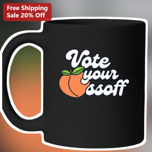 Vote Yourossoff Mug Black Ceramic Political Campaign Peach Graphic Gift for Supporters