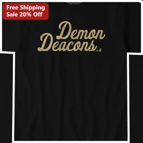 Wake Forest Demon Deacons Tee Vintage Collegiate Script Black T-Shirt for Duke Rivalry Fans available at our Chicago, Illinois warehouse