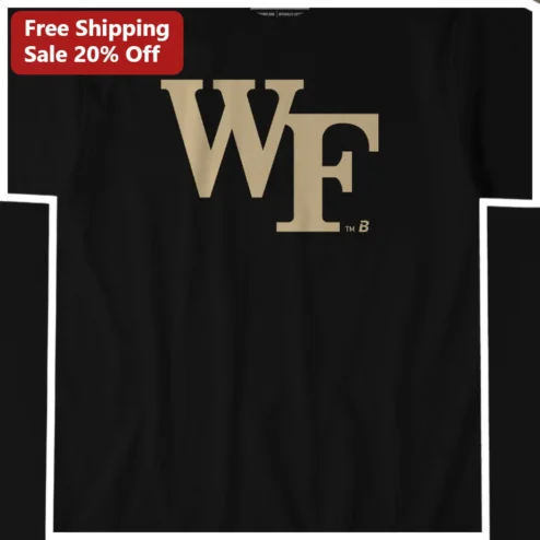 Wake Forest University WF Collegiate Logo Tee Black Gold Interlocking Letters available at our Chicago, Illinois warehouse