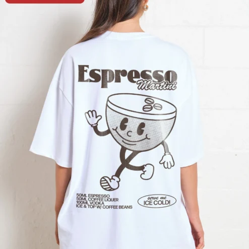 Close-up of Walking Bowl Character Tee Cute Minimalist Line Art Foodie Gift for streetwear fans in Chicago, Illinois