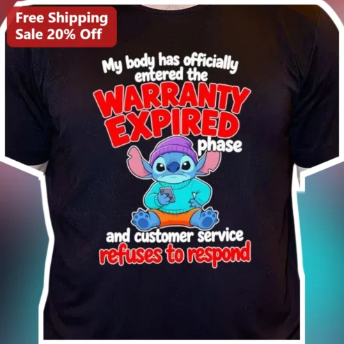 Warranty Expired Body Humor Stitch Graphic Tee Funny Aging Birthday Gift for Adults