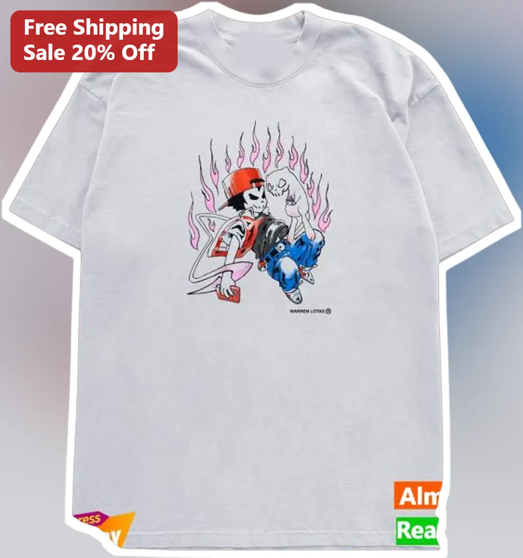 Warren Lotas Skeleton Flame Graphic Tee Streetwear Y2K Aesthetic T-Shirt