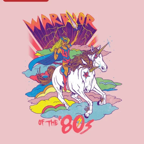 Warrior of the '80s She-Ra Graphic Tee Retro 1980s Cartoon Nostalgia Shirt on a hanger, ready to ship from Chicago, Illinois