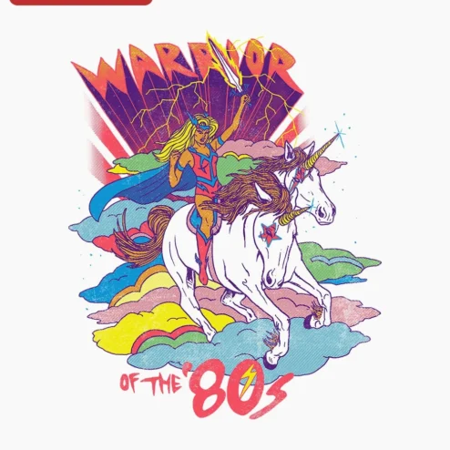 Close-up of Warrior of the '80s She-Ra Graphic Tee Retro 1980s Cartoon Nostalgia Shirt for streetwear fans in Chicago, Illinois