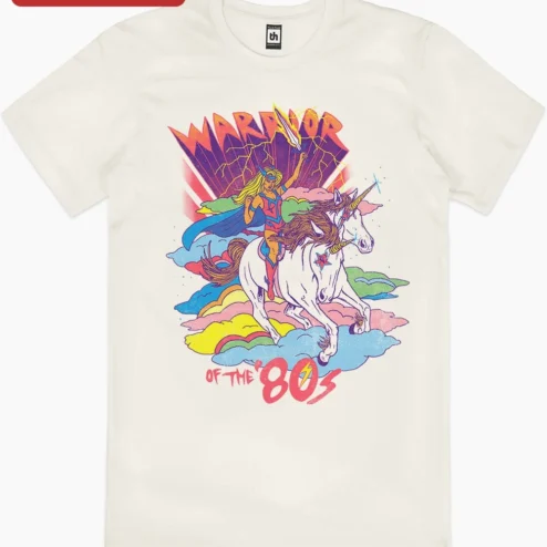 Close-up of Warrior of the '80s She-Ra Graphic Tee Retro 1980s Cartoon Nostalgia Shirt for streetwear fans in Chicago, Illinois