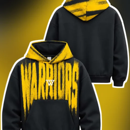 Warriors Distressed Yellow Black Pullover Hoodie Grunge Streetwear Athletic Sweatshirt