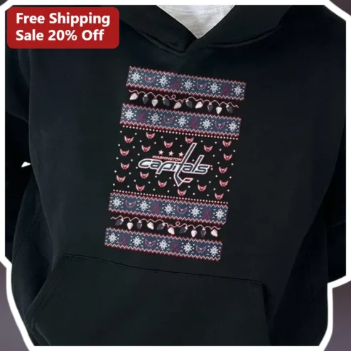 Washington Capitals Hoodie NHL Fan Holiday Fair Isle Pattern Black Pullover Gift for Men Women