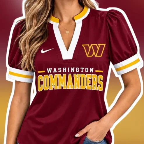 Washington Commanders Tee Women's Puff Sleeve Jersey Style NFL Fan Shirt