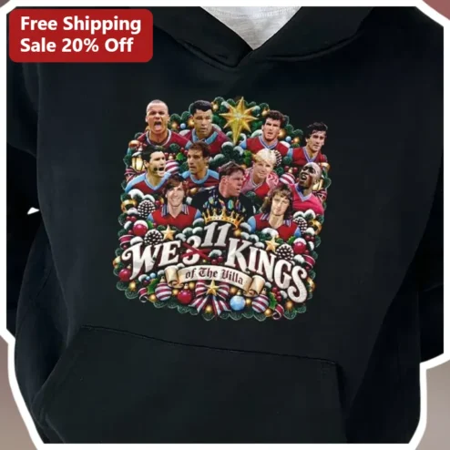 WE KINGS of The Villa Hoodie Aston Villa Legends Christmas Wreath Graphic Pullover for Soccer Fans