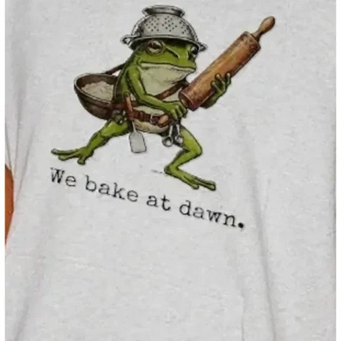 We Bake at Dawn Frog Baker Graphic Tee for Early Morning Bakers