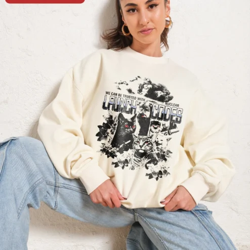 We Can Be Trusted With Nuclear Launch Codes Funny Cat Crewneck Sweatshirt Dark Humor Gift