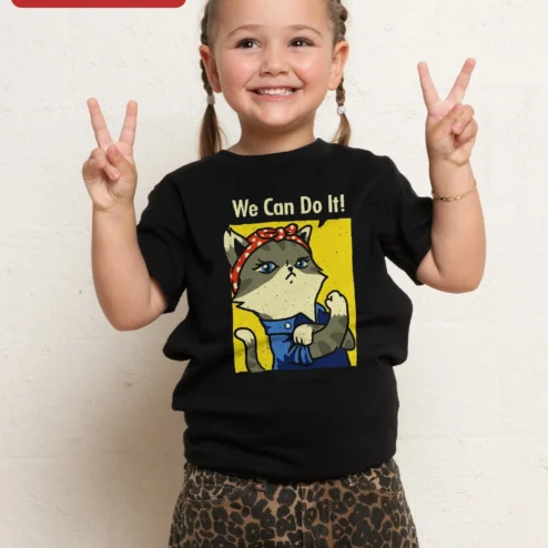We Can Do It! Cat Edition Kids Tee Rosie the Riveter Parody