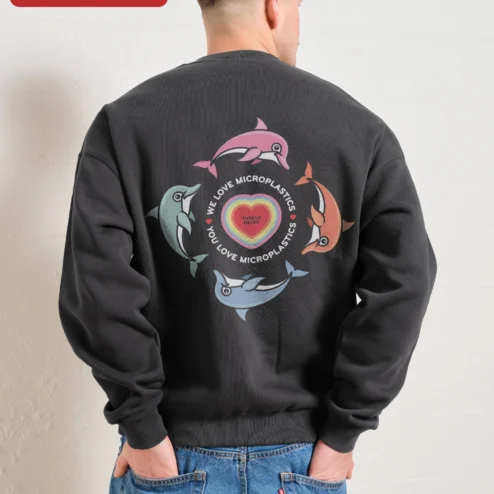 We Love Microplastics You Love Microplastics Funny Meme Sweatshirt Retro Dolphin Graphic Crewneck