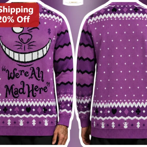 "We're All Mad Here" Cheshire Cat Alice in Wonderland Sweater
