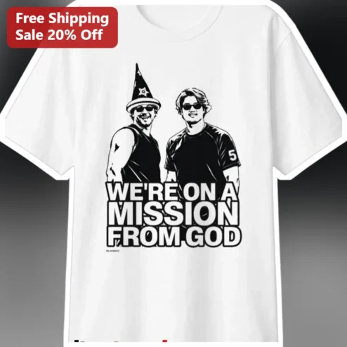 We're On A Mission From God Christian Funny Quote Tee Retro Comic Style Gift for Youth Group