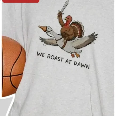 We Roast At Dawn Funny Thanksgiving Turkey Goose Graphic Tee Gift for Coffee Lovers