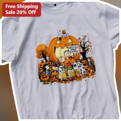 Welcome Great Pumpkin Tee Peanuts Gang Snoopy Charlie Brown Halloween Graphic Shirt
