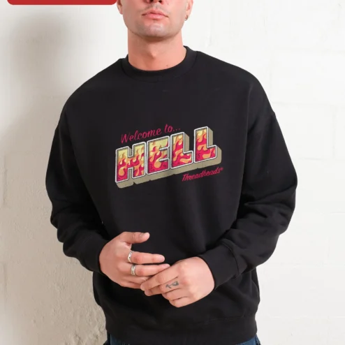 Welcome to Hell Sweatshirt Retro Flame Graphic Crewneck for Men Unisex Halloween Gift