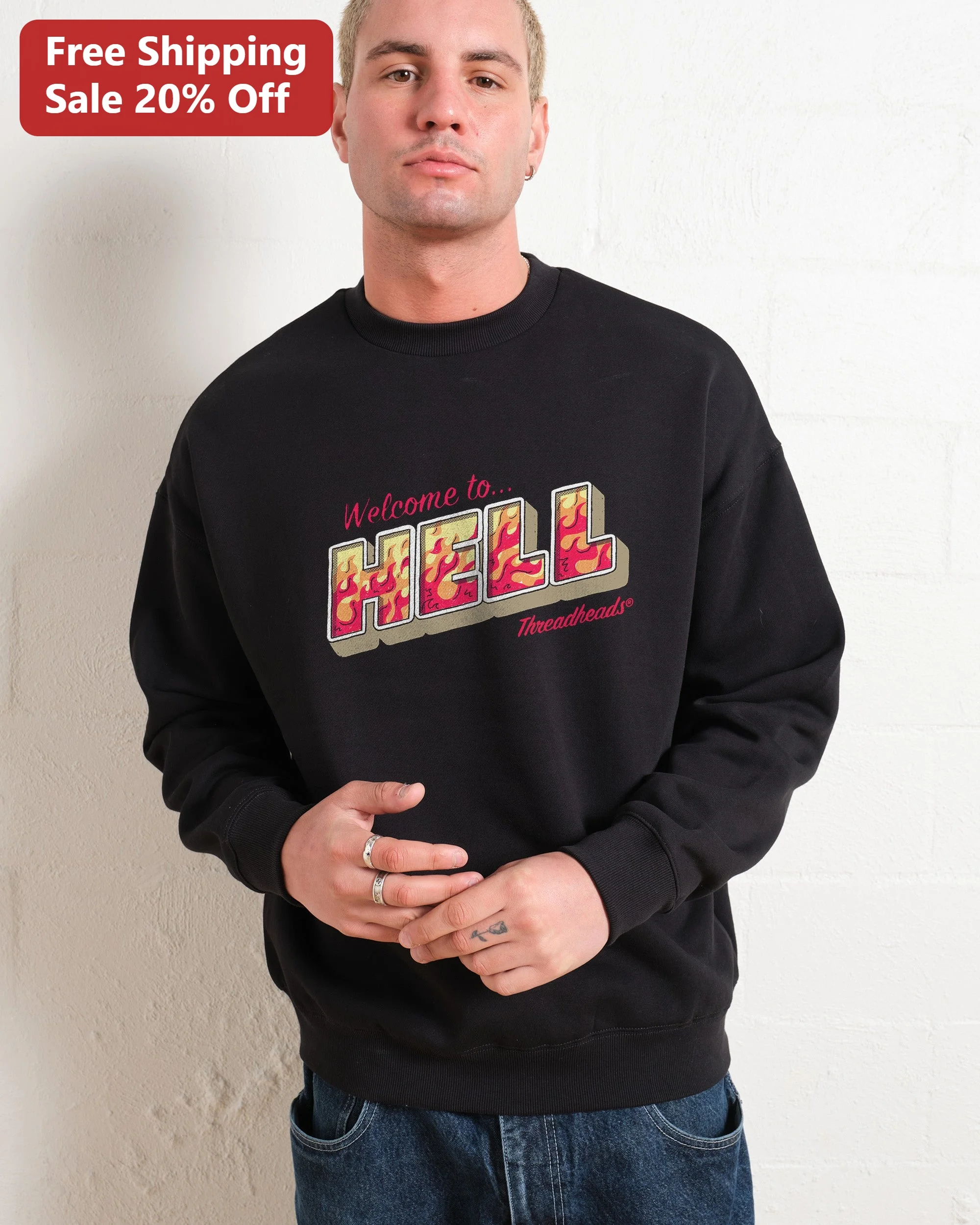 Welcome to Hell Sweatshirt Retro Flame Graphic Crewneck for Men Unisex Halloween Gift