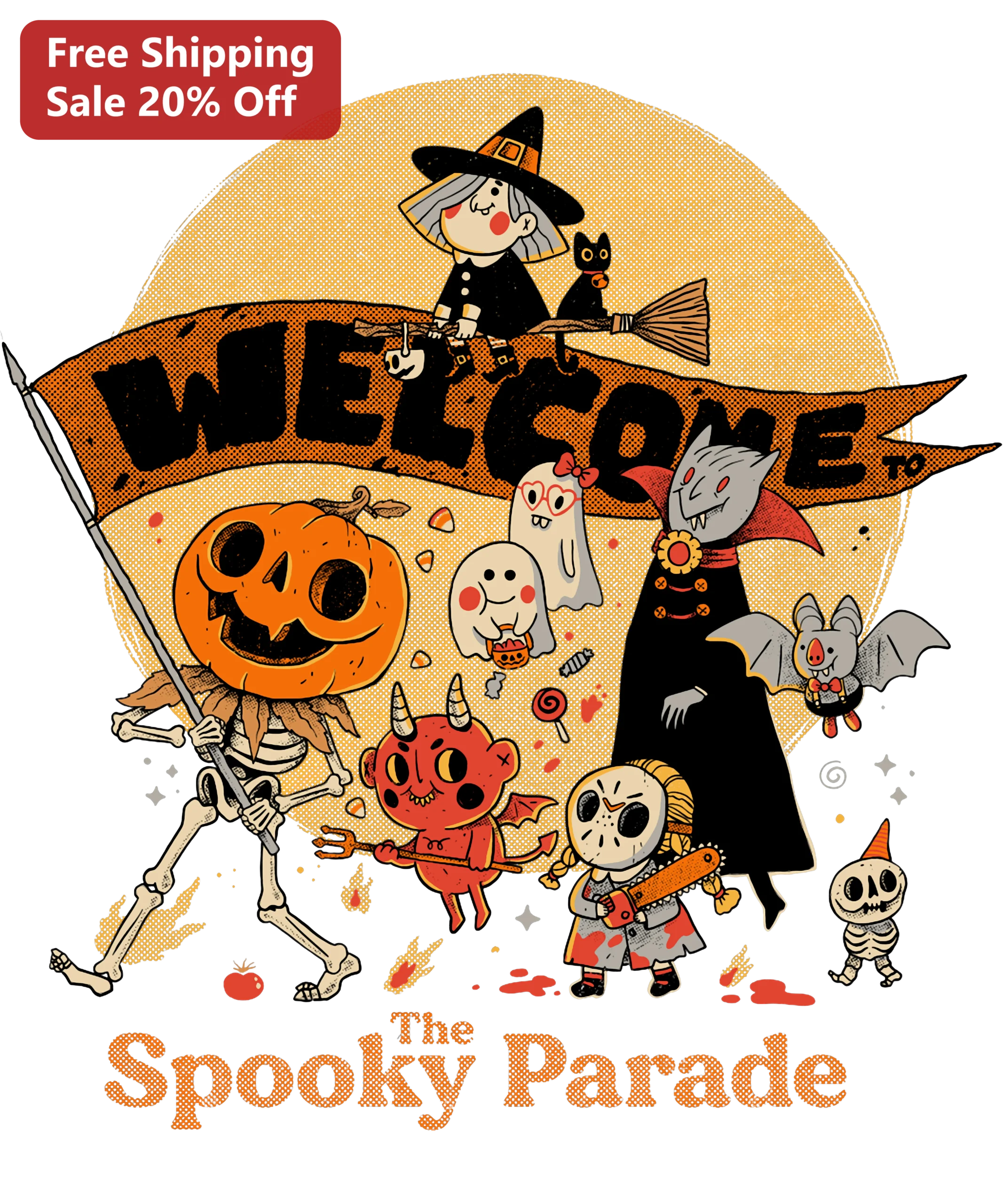 Welcome To The Spooky Parade Tee Vintage Retro Halloween Graphic Shirt