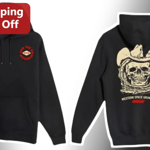 Western Space Grunge Hoodie Distressed Cowboy Skull Astronaut Design Unisex Pullover