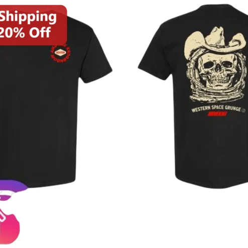 Western Space Grunge Tee Cowboy Skull Astronaut Helmet Retro Grunge Graphic T-Shirt for Men Women Unisex