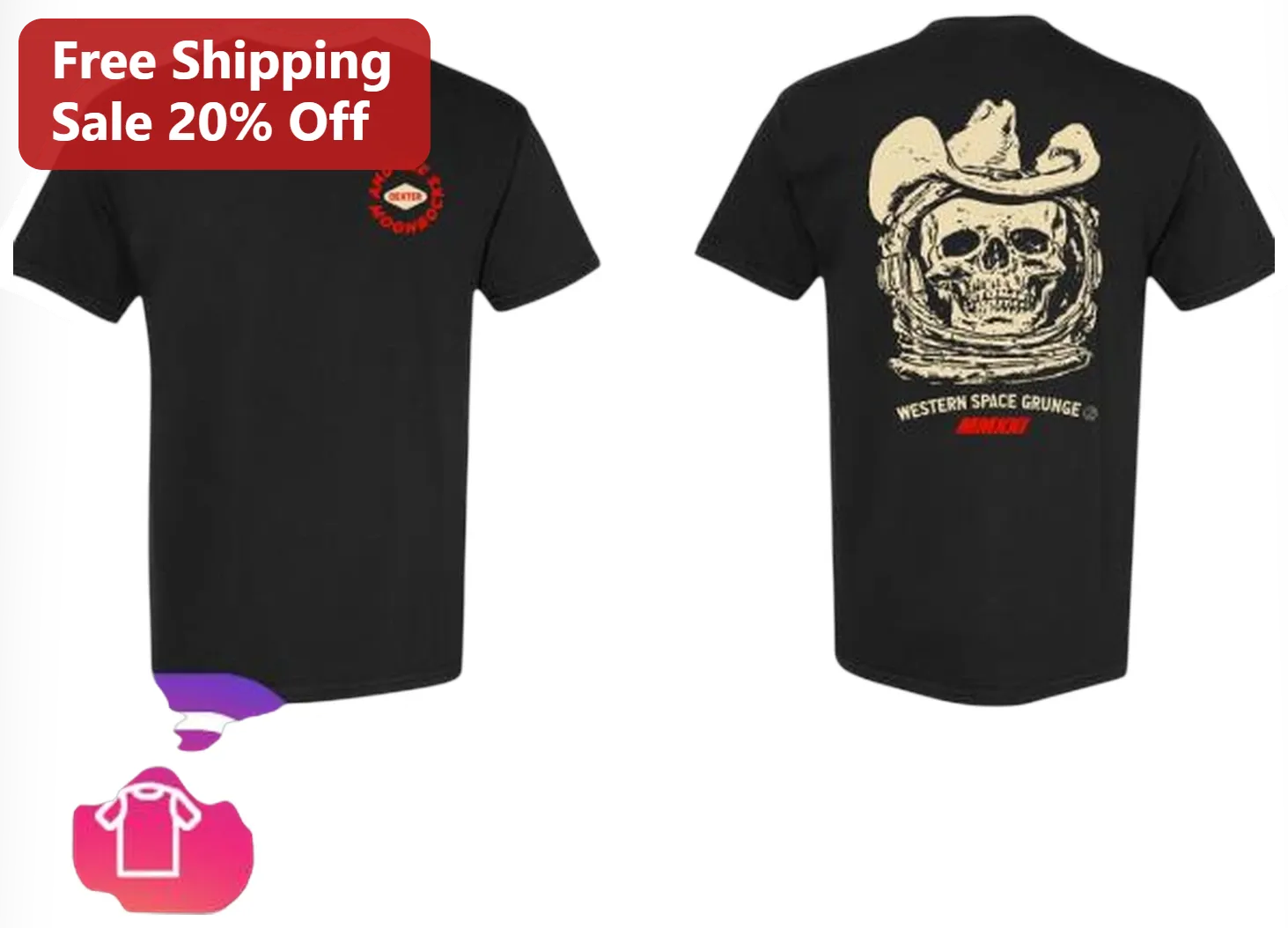 Western Space Grunge Tee Cowboy Skull Astronaut Helmet Retro Grunge Graphic T-Shirt for Men Women Unisex