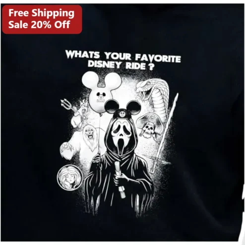 What's Your Favorite Disney Ride Ghostface Tee Scream Movie Parody Graphic Shirt for Halloween Theme Park Fans