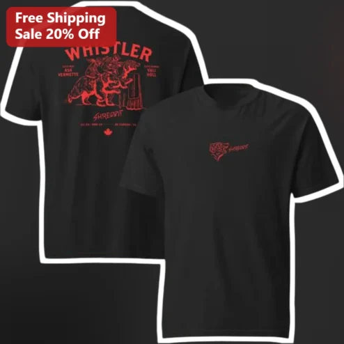 Whistler Shreddit Snowboard Bear Graphic Tee for Ski Town Souvenir Gift