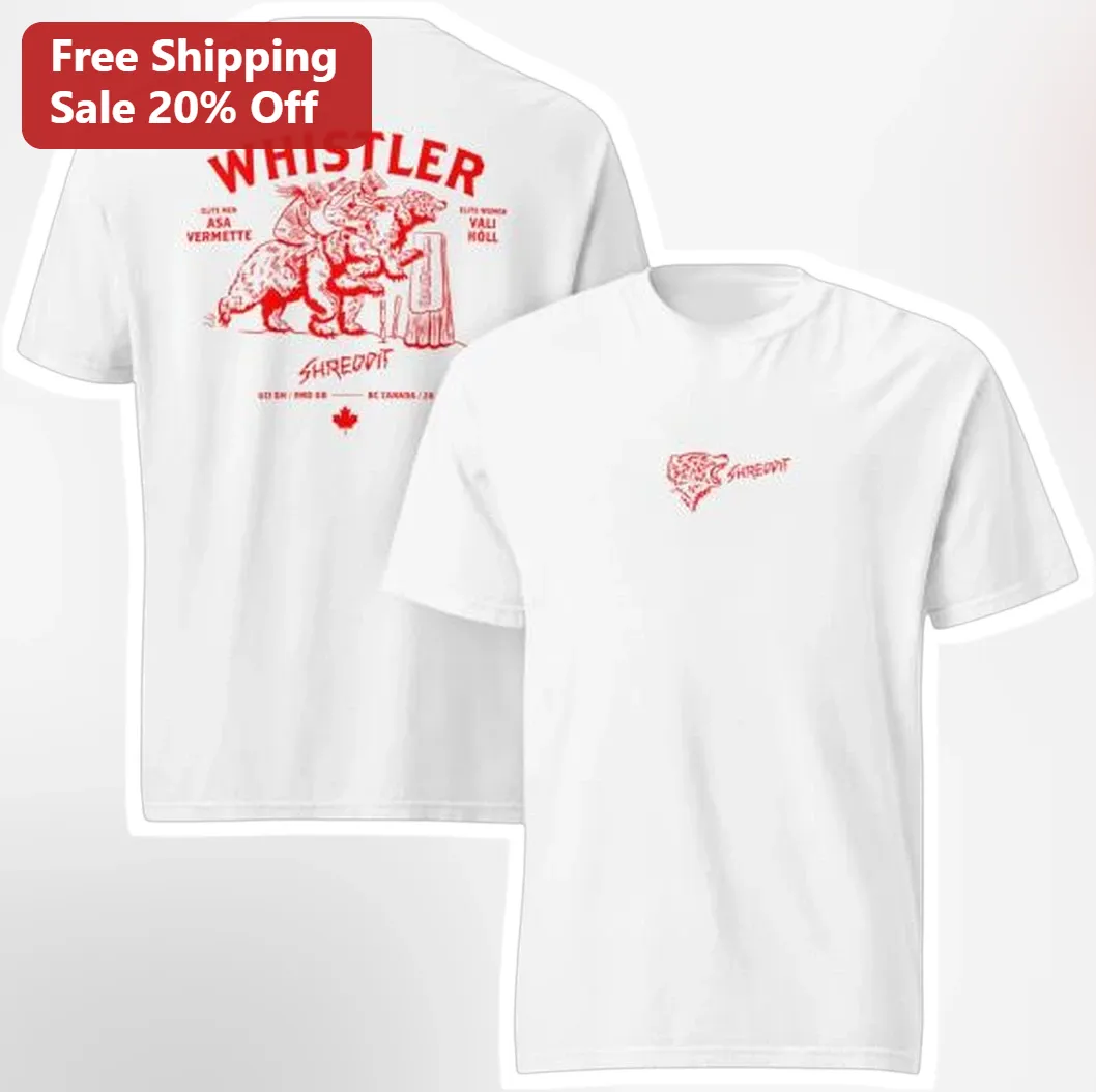 Whistler Shreddit Vintage Ski Bear Graphic Tee Retro Alpine Snowboard Gift