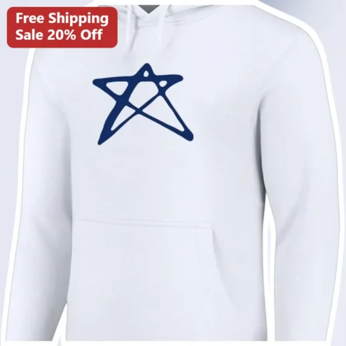 White Pentagram Pullover Hoodie Navy Blue Symbol Wiccan Pagan Occult Spiritual Gift
