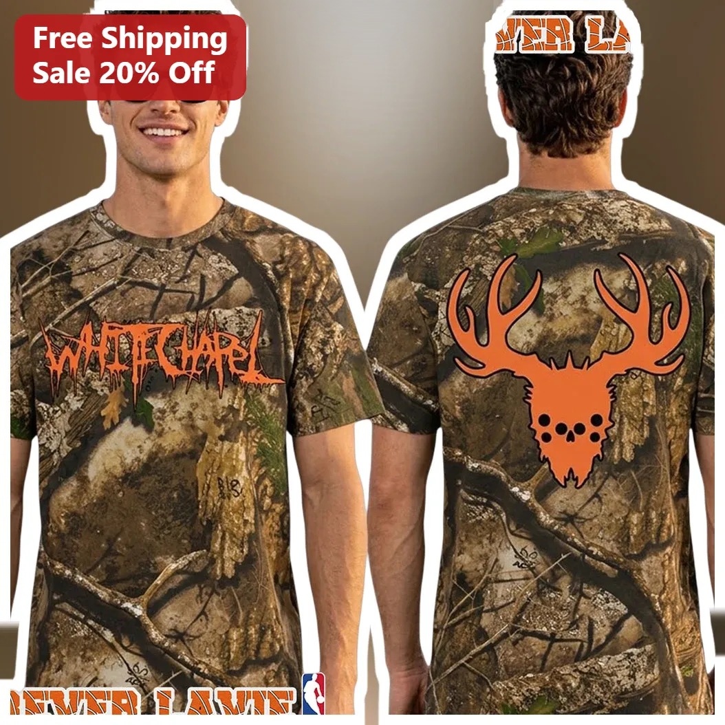 Whitechapel Camo Deer Skull Graphic Tee Deathcore Band Merch Hunting Shirt