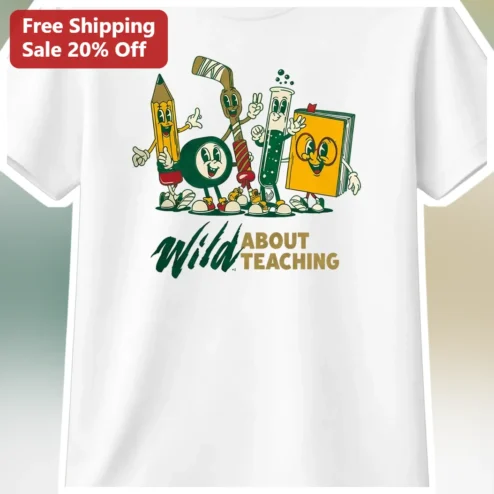 Wild About Teaching Retro Cartoon School Supplies Tee Teacher Gift