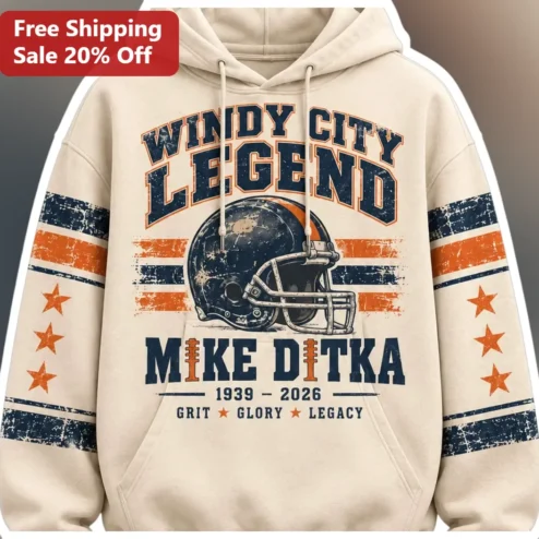 Windy City Legend Grit Glory Legacy Mike Ditka Tribute Hoodie Chicago Bears Vintage Football Helmet Pullover