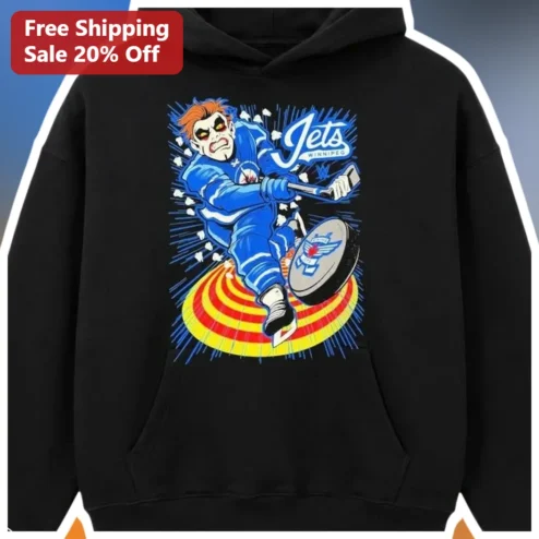 Winnipeg Jets Cartoon Hockey Player Pullover Hoodie Black NHL Fan Gear Gift