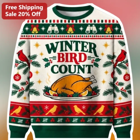Winter Bird Count Sweater Funny Ugly Christmas Cardinal Birdwatcher Gift for Men Women