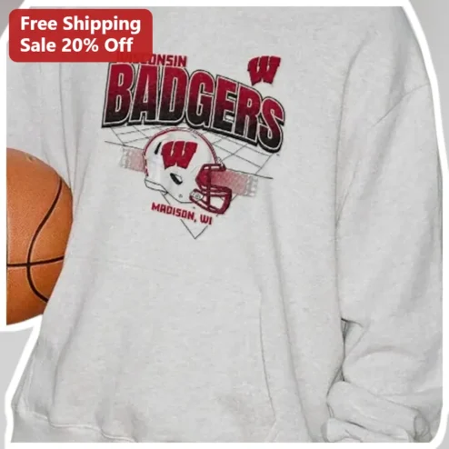 Wisconsin Badgers Madison WI Sweatshirt Vintage Collegiate Football Gear for Fans and Alumni available at our Chicago, Illinois warehouse