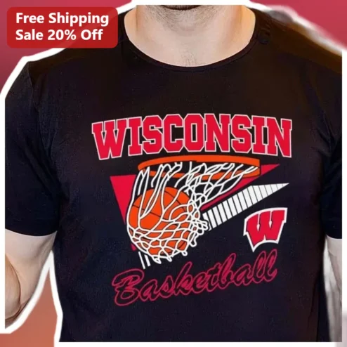 Wisconsin Basketball Tee UW Madison Badgers Varsity Style Graphic Shirt for Fans available at our Chicago, Illinois warehouse