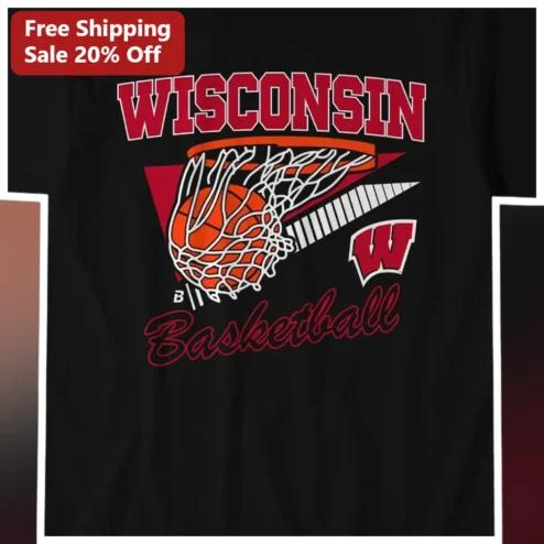 Wisconsin Basketball Vintage Collegiate Tee Black Cotton Graphic Shirt for Men Women Fans