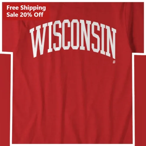 Wisconsin Collegiate Block Letter Tee University of Wisconsin Badgers Fan Gift for Men Women available at our Chicago, Illinois warehouse