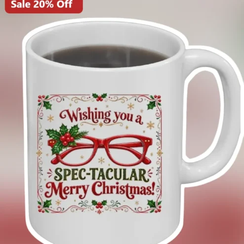 Wishing You a Spec-Tacular Merry Christmas Mug Funny Optometry Gift for Glasses Wearers Holiday Coffee Cup